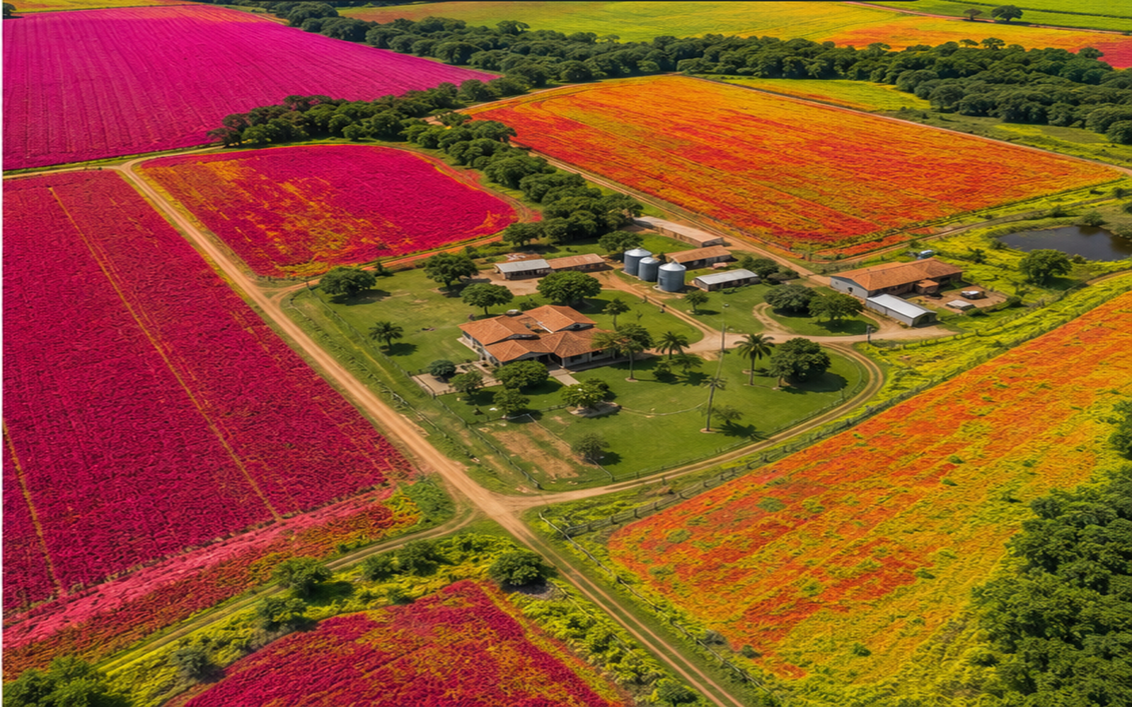 Visualização multiespectral em falso-colorido da mesma propriedade rural